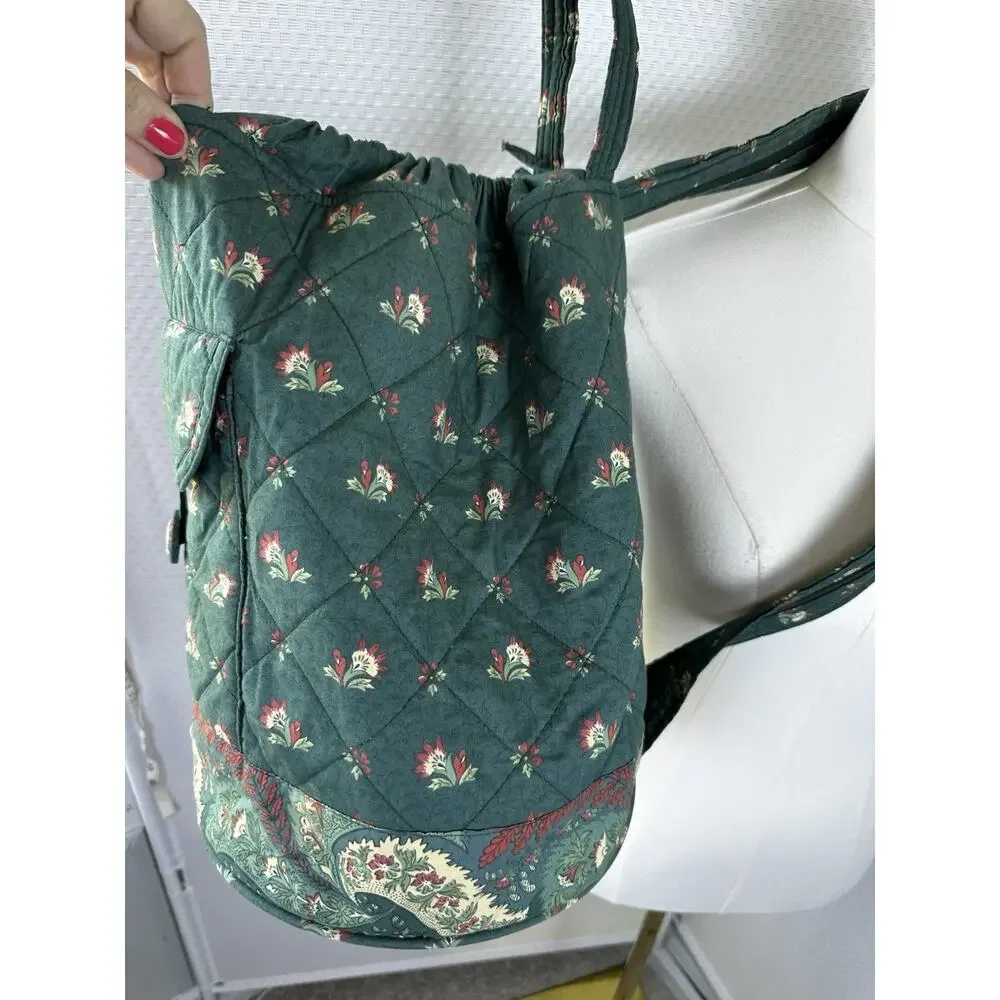 PIERRE DEUX French Country Green Floral Quilted Back Pack Sling Bag Vintage
